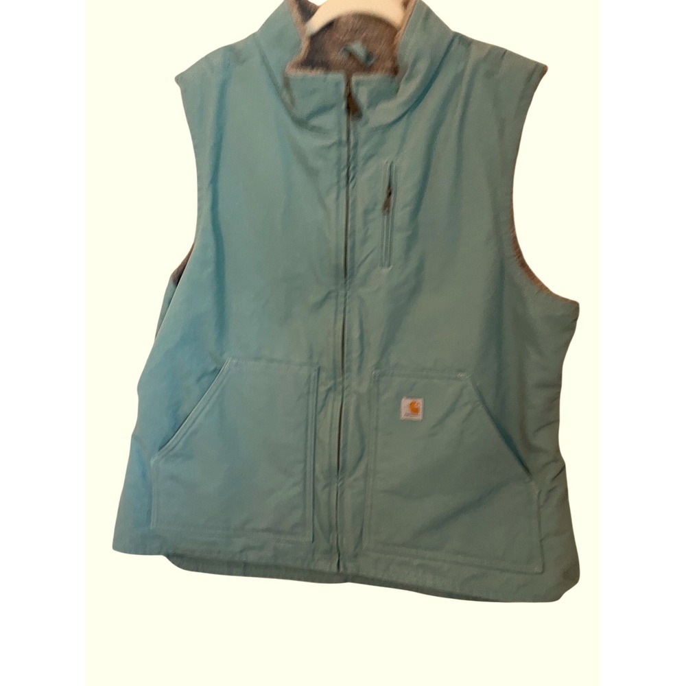 Carhartt Vintage Womens XL Sherpa Lined Duck‎ Cotton Canvas Full Zip Vest Aqua